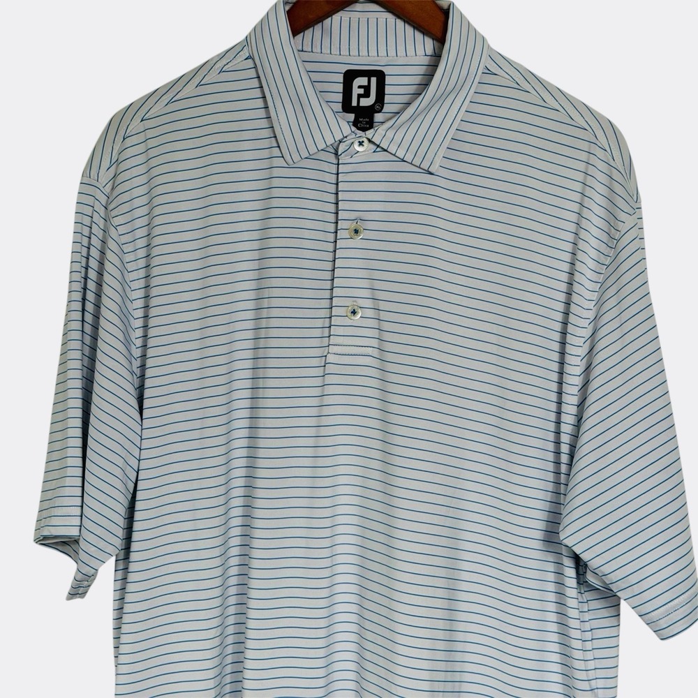 FootJoy Mens Golf Polo Shirt XLarge White Pinstripe Performance Stretch